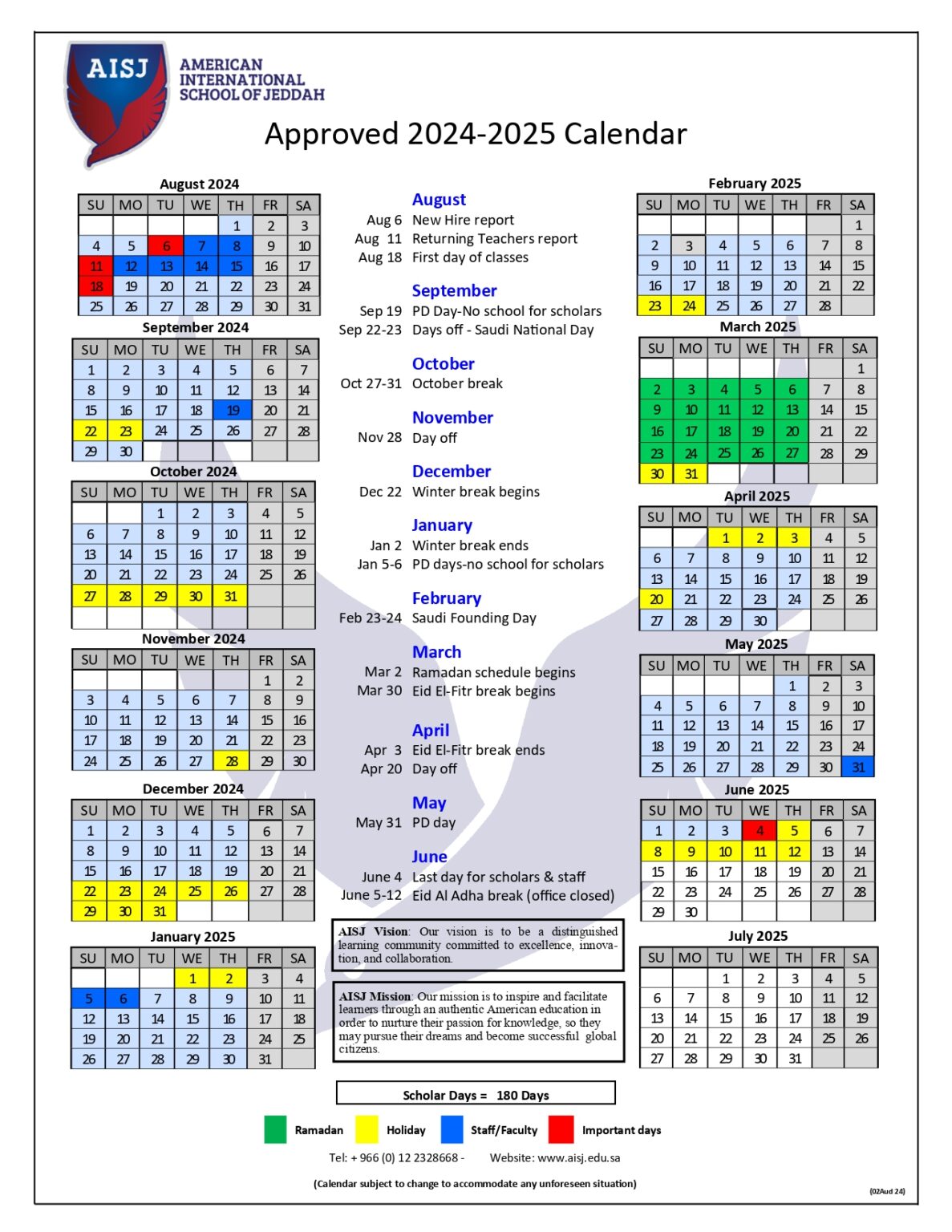 Calendar AISJ American International School of Jeddah